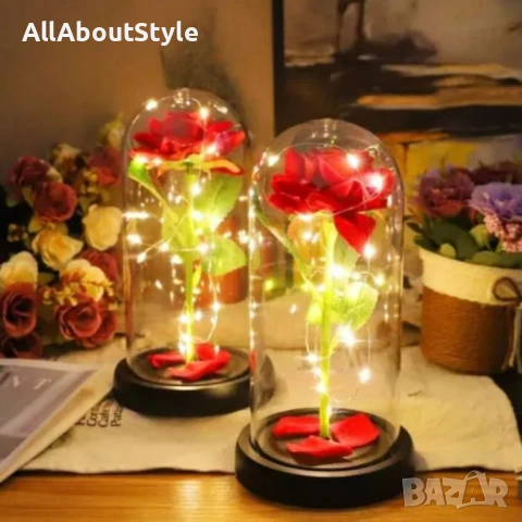 Красива осветена роза в стъкленица с красива подаръчна кутия, снимка 2 - Романтични подаръци - 53240136