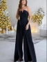 Елегантен черен гащеризон с широки крачоли, снимка 1