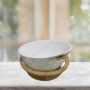 Керамична купа с дървена стойка и мраморен ефект, снимка 5