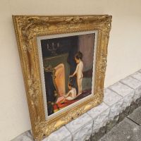 Страхотна изключително красива антикварна белгийска картина масло върху платно , снимка 5 - Антикварни и старинни предмети - 45404847