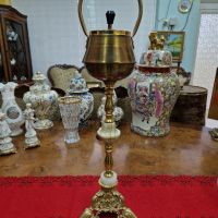 Прекрасен Неупотребяван висок антикварен белгийски пепелник от бронз и оникс , снимка 1 - Антикварни и старинни предмети - 45637821