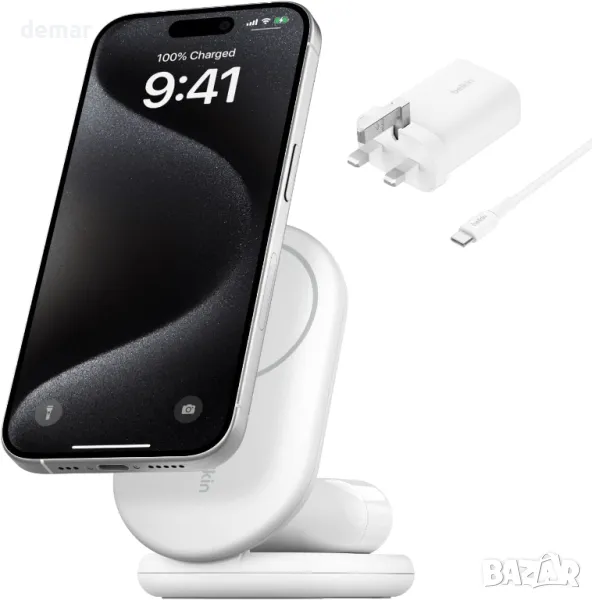 Belkin BoostCharge 2-в-1 магнитно сгъваемо Qi2 зарядно устройство 15W, съвместимо с MagSafe, снимка 1