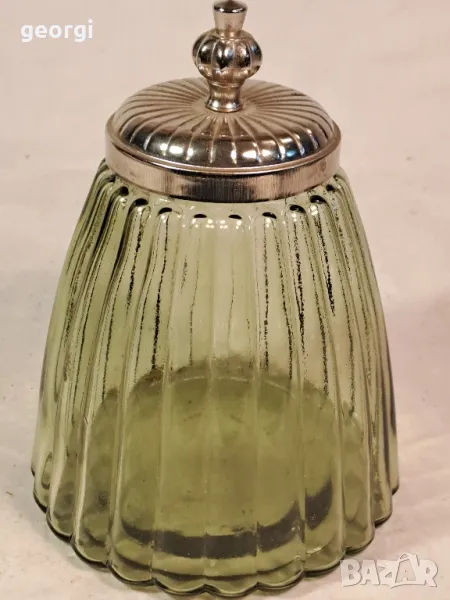 Цветен стъклен буркан с метален похлупак   21/2, снимка 1