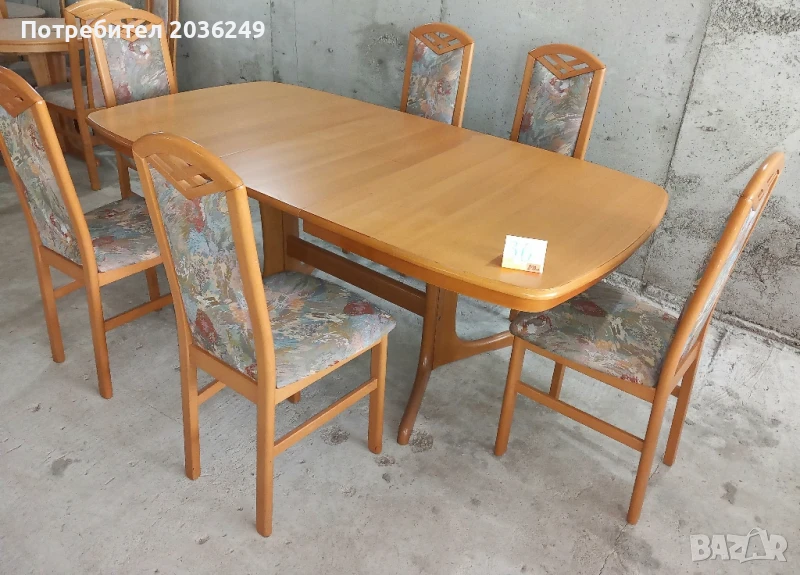 Комплект масивна разтегателна маса с 6 стола, снимка 1