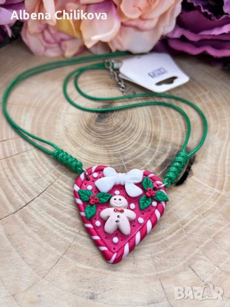 Коледно колие от полимерна глина, снимка 1