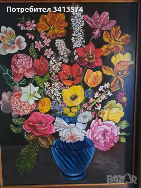 Стари картини : цветя масло,: труженик  масло,:мъжки портрет молив, снимка 1