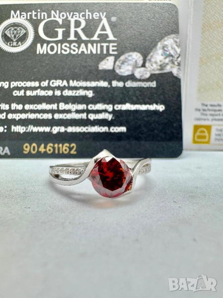 Сребърен пръстен с мойсанит (Диамант) 1 карат, снимка 1