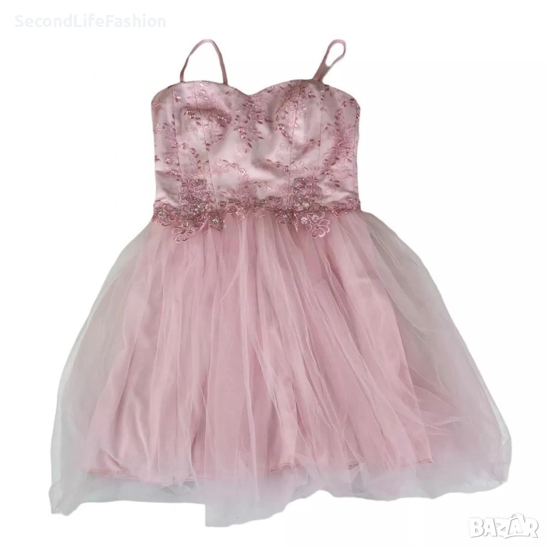 Официална розова рокля с дантела бална мини коктейлна рокля размер M, снимка 1