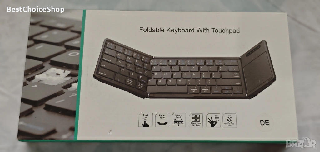 Сгъваема кожена Bluetooth клавиатура с тъчпад, снимка 1