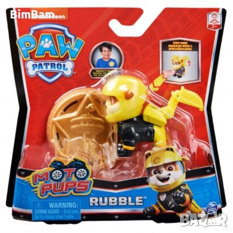 Фигурка Paw Patrol Moto Pups - Ръбъл със значка / Rubble, снимка 1