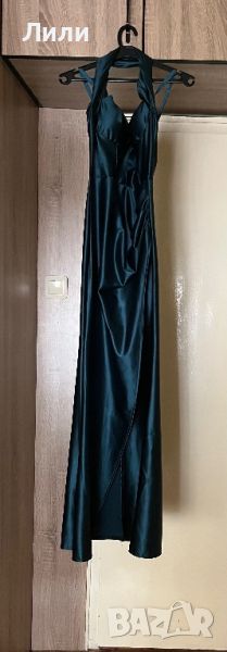 Петролена сатенена рокля, снимка 1