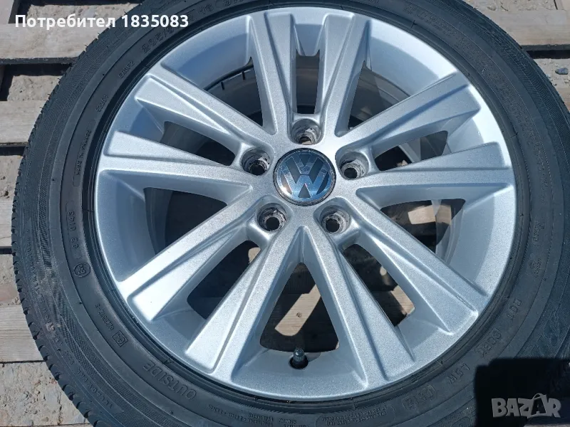 1бр. лята джанта 16ка 5х112 VW + лятна гума 205/55/16 Bridgestone, снимка 1