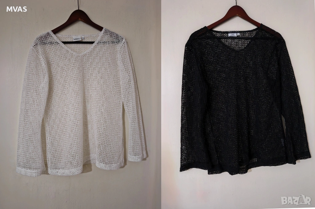 Нови мрежести блузи с дълъг ръкав бяла и черна S M размер, снимка 1