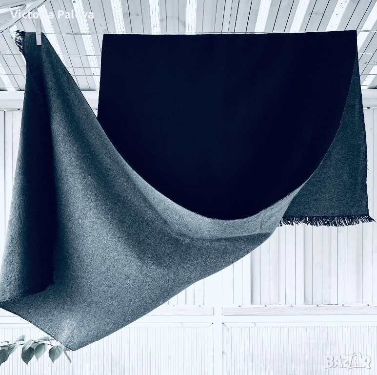 Модерен голям зимен шал - реверсивен, черно и сиво, снимка 1