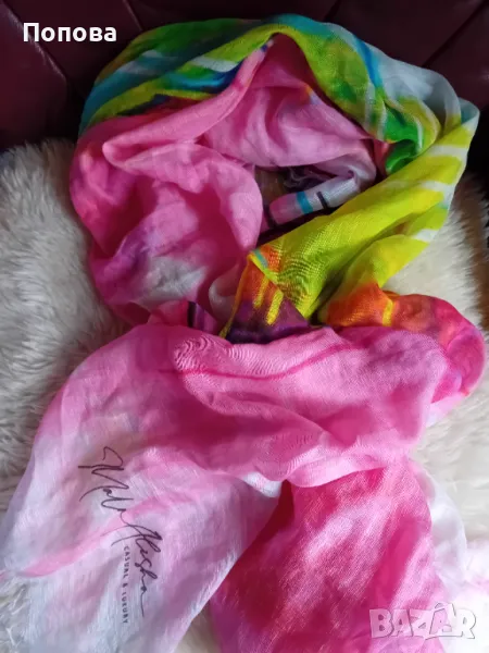 "Mala Alisha" уникален  оригинален голям шал с лен и коприна , снимка 1