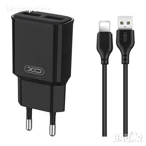 Зарядно/Адаптер 220V / XO-L92C 2.4A / 2xUSB QC 3.0 / + USB - Lightning Кабел / Черен / Баркод : 4564, снимка 1 - Оригинални зарядни - 47732707