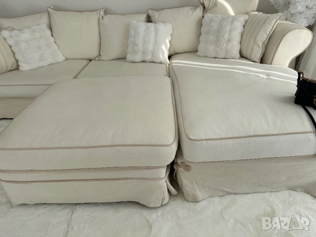 Ъглов диван от гъши пух с лежанка и табуретка Martineli, снимка 13 - Дивани и мека мебел - 53616515