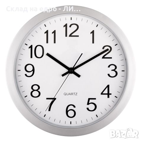 Стенен часовник Liberta, PVC, Сребрист, Бял, 30см, снимка 1 - Стенни часовници - 45701109