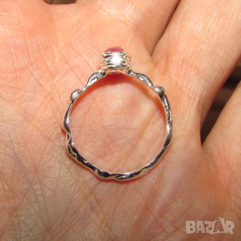 925 сребърен пръстен с рубин с камък 6x4мм и тегло 2.2гр., снимка 5 - Пръстени - 46362163