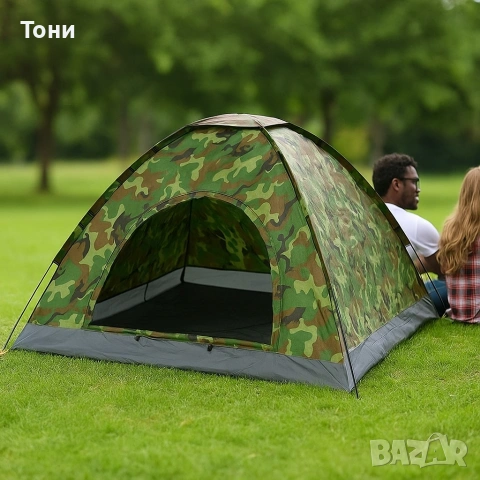 Камуфлажна, четириместна, водонепромокаема палатка 208 X 208см, снимка 4 - Палатки - 53776326