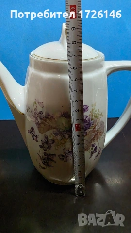 Немска порцеланова кана (чайник) KPM. Ръчно рисуван с позлата., снимка 4 - Други - 54046856