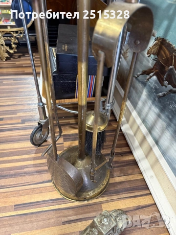 стар месингов комплект за камина, снимка 2 - Антикварни и старинни предмети - 53681859