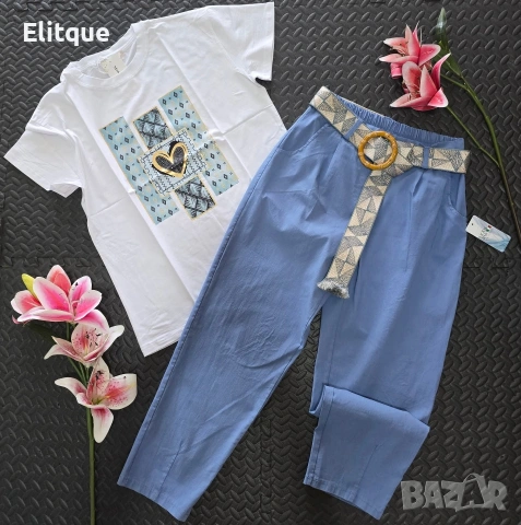 дамски летни комплекти тениска и панталон с колан