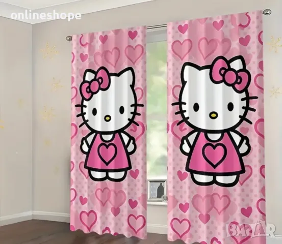 Комплект от 2 броя завеси с дизайн Hello Kitty 130/210, снимка 2 - Пердета и завеси - 49097504