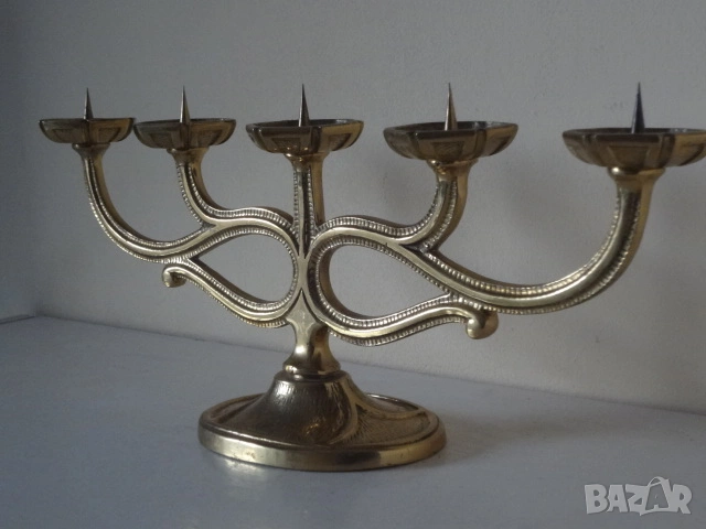 Месингов свещник за 5 бр. свещи от Италия, снимка 12 - Антикварни и старинни предмети - 53079238