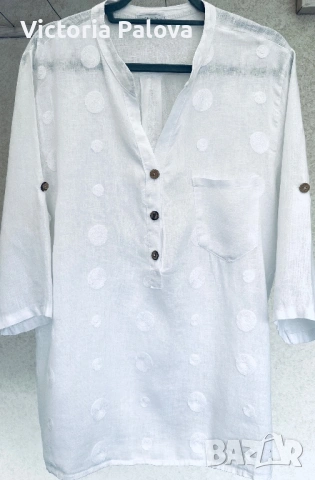 Италианска ленена риза с деликатна релефна текстура, снимка 4 - Ризи - 54020941