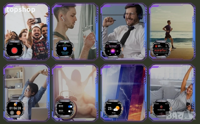 НОВ мъжки смарт часовник NX23 с функция за телефон, 2.0-инчов с LED фенерче IP68 водоустойчивост..., снимка 9 - Мъжки - 51563124