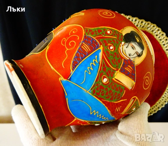 Японска порцеланова ваза Satsuma,злато,печат. , снимка 9 - Вази - 52171628