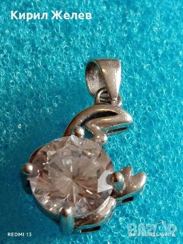 Сребърна висулка елегантна финна с инкрустиран кристал 38203, снимка 6 - Колиета, медальони, синджири - 54104318