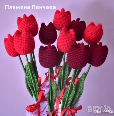 плетени лалета с пожелание , снимка 4 - Декорация за дома - 53039672