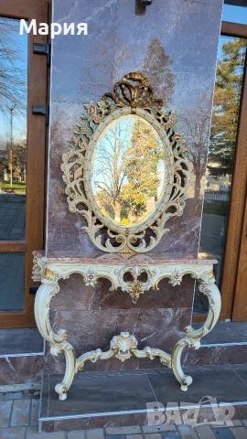 Италианска барокова конзола с огледало 016, снимка 4 - Огледала - 52854094