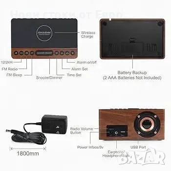 ANJANK FM радио Цифров LED будилник, Станция за бързо безжично зареждане за iPhone/Samsung Galaxy,, снимка 2 - Други - 49295916