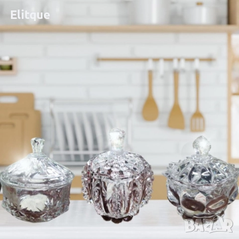 Стъклена захарница с капак, варианти, снимка 3 - Други стоки за дома - 52897556