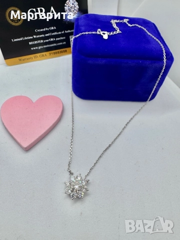Сребърно колие с мойсанит (Диамант) 1 карат, снимка 4 - Колиета, медальони, синджири - 51536645