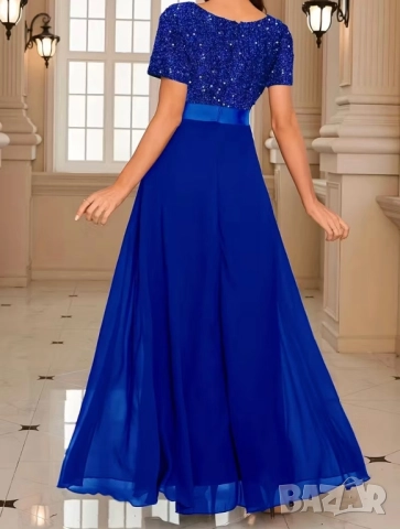 Дълга бляскава рокля в кралско синьо, снимка 5 - Рокли - 52842098