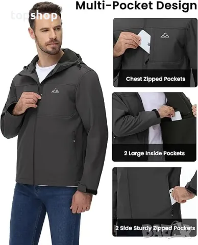 donhobo Мъжко туристическо яке с поларена подплата, много джобове и качулка, XL, сиво, снимка 5 - Якета - 50355189