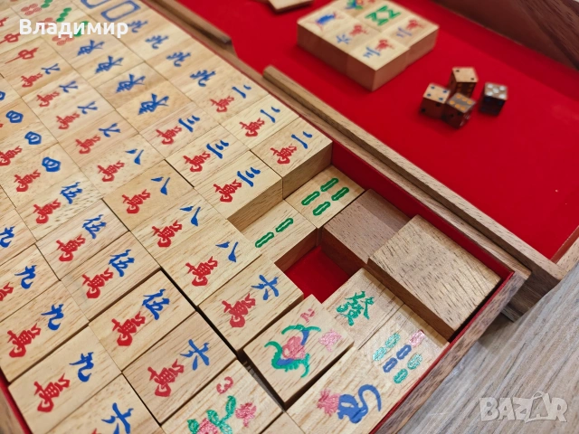 Лукс комплект игра Mah-Jongg (Ма джонг) от масивно дърво Самена. Нов!, снимка 5 - Настолни игри - 53592381