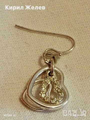 Елегантна сребърна обеца във формата на сърце с инкрустирани кристали 40017, снимка 4 - Обеци - 52686292