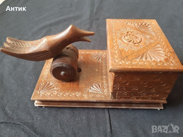 Стара Дървена Кутия за Цигари Дърворезба и Птица, снимка 5 - Антикварни и старинни предмети - 46457188