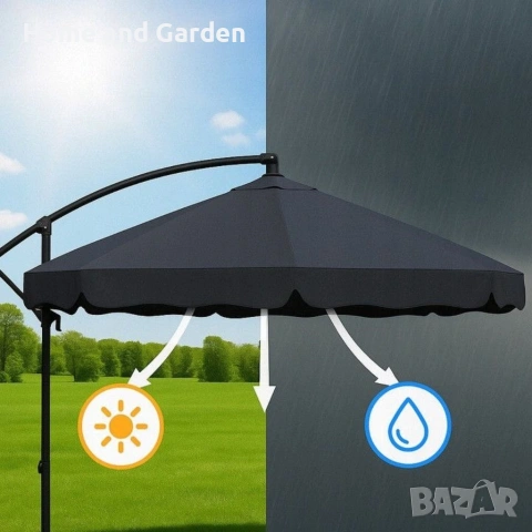 Голям градински чадър със странична стойка Ø 350 см — UV защита + Покривало, снимка 6 - Градински мебели, декорация  - 53895826