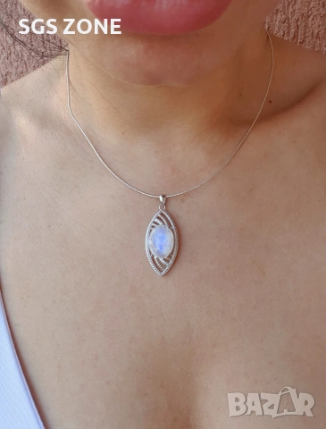 Сребърна висулка с лунен камък, танзанит или розов опал, снимка 8 - Колиета, медальони, синджири - 51746731