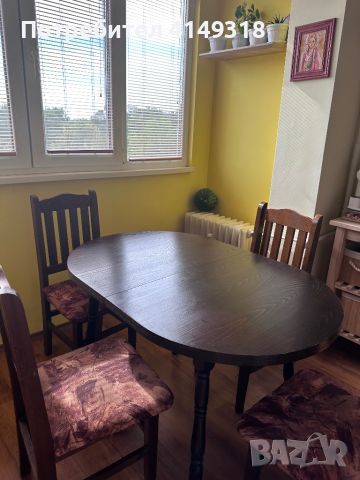 Разтегателна дървена маса с 6 стола, снимка 7 - Маси - 46443090