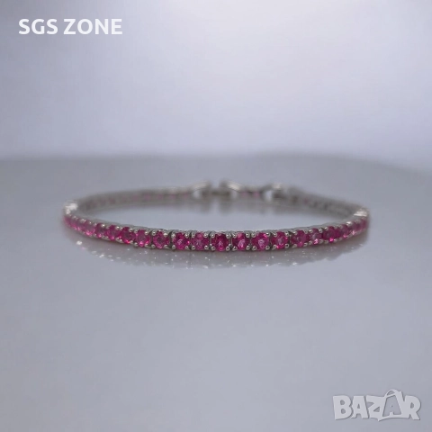 КЛАСИЧЕСКА ТЕНИС ГРИВНА ОТ 925 СТЕРИЛИНГ С РОЗОВ ТОПАЗ, снимка 2 - Гривни - 52710718
