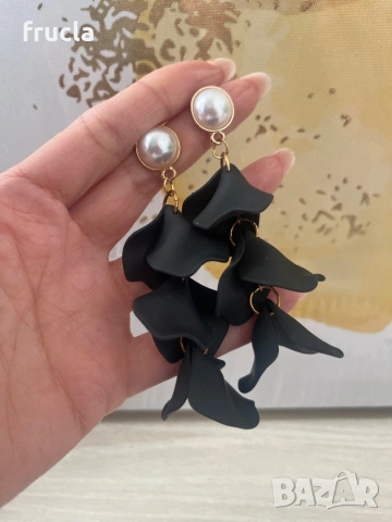 Висящи Обеци Черни цветя 