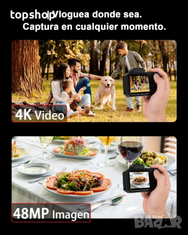 ЧИСТО НОВ 4K Дигитален Фотоапарат марков Bextgoo D52​ 48MP – Влогинг камера с 64GB карта и Автофокус, снимка 2 - Фотоапарати - 53387786