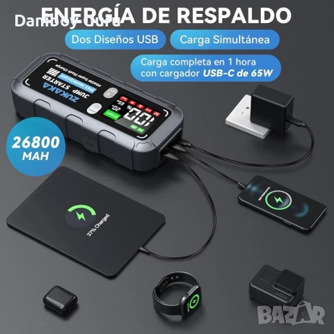 ZUKAKA 6000A Стартер за кола, 26800mAh, 12V (бензин и дизел), преносим с бързо зареждане 65W, снимка 4 - Аксесоари и консумативи - 50653873